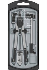 Faber-Castell Compas de Ajuste Rapido con Alargadera - Articulaciones en ambos Brazos - Accesorios de Recambio - Adaptador Universal