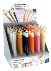 Eberhard Faber Animal Erase It! Expositor con 36 Boligrafos Borrables Tinta Gel Azul - Trazo 0.7mm - Capuchon con Formas de Animales - Tacto Soft