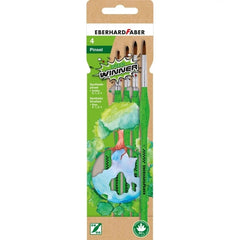 Eberhard Faber Green Winner Pack con 4 Pinceles de Pelo Sintetico TamaÃ±os 0, 1, 2, 4 - Agarre Ergonomico - Fabricados con un 60% de Almidon de Maiz