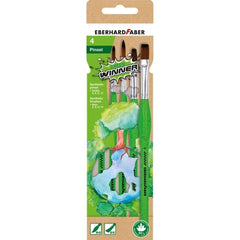 Eberhard Faber Green Winner Pack con 4 Pinceles de Pelo Sintetico TamaÃ±os 4, 6, 8, 12 - Agarre Ergonomico - Fabricados con un 60% de Almidon de Maiz