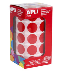 Apli Rollo de 1770 Gomets Redondos Rojos - Ã˜ 20mm - Adhesivo Permanente - Desarrolla Habilidades y Capacidades en NiÃ±os