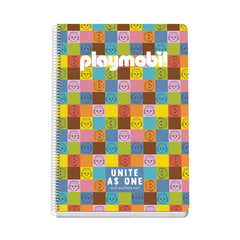 Dohe Playmobil Unite As One Cuaderno Espiral Folio 80 Hojas Cuadricula 4mm con Margen - Tapa Rigida Impresa a todo Color y Plastificada en Brillo - Guardas Impresas