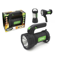 Cegasa Lampe de poche/projecteur LED professionnel 220 lm – Mode lampe de poche, spot et lampadaire – Alimenté par 3 piles AA (non incluses) – Couleur noir/vert