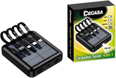 Cegasa Powerbank Solar 4 en 1 5000mAh - Salidas USB-C, Lighting, USB-A, Micro USB - Con Linterna - Color Negro