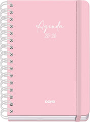 Dohe Serenity Agenda Escolar 25/26 Espiral Wireâ€™o A5 - Semana Vista - Papel 80g/m2 - 4 Hojas de Pegatinas - Cubierta de Carton Plastificado - Cierre con Goma Elastica - Color Rosa
