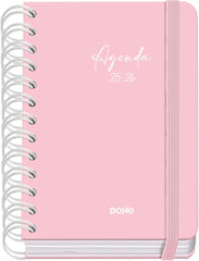 Dohe Serenity Agenda Escolar 25/26 Espiral Wireâ€™o A6 - Dia Pagina - Papel 80g/m2 - 4 Hojas de Pegatinas - Cubierta de Carton Plastificado - Cierre con Goma Elastica - Color Rosa