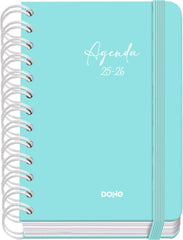 Dohe Serenity Agenda Escolar 25/26 Espiral Wireâ€™o A6 - Dia Pagina - Papel 80g/m2 - 4 Hojas de Pegatinas - Cubierta de Carton Plastificado - Cierre con Goma Elastica - Color Verde