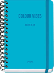 Dohe Colour Vibes Agenda Escolar 25/26 Espiral Wireâ€™o A5 - Semana Vista - Papel 80g/m2 - 4 Hojas de Pegatinas - Cubierta de Carton Plastificado - Cierre con Goma Elastica - Color Azul Cyan