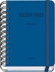 Dohe Colour Vibes Agenda Escolar 25/26 Espiral Wireâ€™o A6 - Dia Pagina - Papel 80g/m2 - 4 Hojas de Pegatinas - Cubierta de Carton Plastificado - Cierre con Goma Elastica - Color Azul