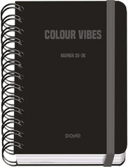 Dohe Colour Vibes Agenda Escolar 25/26 Espiral Wireâ€™o A6 - Dia Pagina - Papel 80g/m2 - 4 Hojas de Pegatinas - Cubierta de Carton Plastificado - Cierre con Goma Elastica - Color Negro