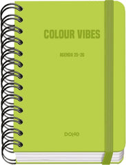 Dohe Colour Vibes Agenda Escolar 25/26 Espiral Wireâ€™o A6 - Dia Pagina - Papel 80g/m2 - 4 Hojas de Pegatinas - Cubierta de Carton Plastificado - Cierre con Goma Elastica - Color Verde Lima