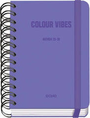 Dohe Colour Vibes Agenda Escolar 25/26 Espiral Wireâ€™o A6 - Dia Pagina - Papel 80g/m2 - 4 Hojas de Pegatinas - Cubierta de Carton Plastificado - Cierre con Goma Elastica - Color Morado
