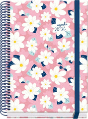 Dohe Camomille Agenda Escolar 25/26 Espiral A5 - Semana Vista - Papel 70g/m2 - 4 Hojas de Pegatinas - Cubierta de Carton Plastificado - Cierre con Goma Elastica