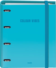 Dohe Colour Vibes Carpeta de 4 Anillas Mixtas de 35mm Recambio 100 Hojas Cuadricula 5mm - Formato A4 - Cierre con Goma - Incluye 4 Separadores y Sobre de Polipropileno - Color Azul Cyan