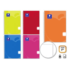 Pack Doré de 5 Cahiers à Spirales 80 Feuilles 90gr Uni - Format Folio - Couverture Polypropylène - Couleurs Assorties