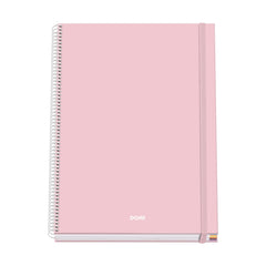 Dohe Serenity Cuaderno Espiral A4 100 Hojas Microperforadas Cuadricula 5mm - Tapa Dura Carton Forrado - Cierre de Goma - Bandas de Color - Color Rosa