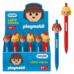Dohe Playmobil Expositor de 24 Lapices Infinitos - Grip de Caucho - Se Borra Facilmente - Decorados con Motivos de los MuÃ±ecos Playmobil