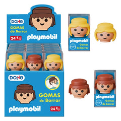 Dohe Playmobil Expositor de 24 Gomas de Borrar - Fabricadas en PVC - Con Forma de los MuÃ±ecos Playmobil
