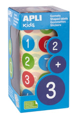 Apli Rollo de 900 Gomets Redondos con Numeros Ã˜ 20 mm - Adhesivo Removible Base Agua - Fomenta Aprendizaje - Libre de Disolventes - Colores Surtidos