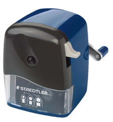 Staedtler Mars 501 Afilalapices de Manivela - Para Lapices de hasta 12mm Ã˜ - Cuchilla Giratoria de Metal - Color Azul
