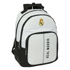 Safta Real Madrid 1Âª Equipacion 24/25 Mochila - Adaptable a Carro - 2 Compartimentos - Asa de Mano - 32x42x15cm - Color Blanco/Negro