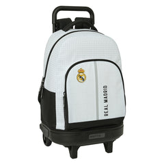 Safta Real Madrid 1Âª Equipacion 24/25 Mochila con Carro Integrado - Extraible para Facilitar su Limpieza - Base Reforzada - Asa Extraible - 33x45x22cm - Color Blanco/Negro