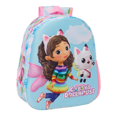 Safta Gabby'S Dollhouse Mochila 3D - Asa de Mano - Portabotellas Lateral - 27x33x10cm - Color Azul Claro