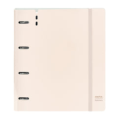 Safta Carpeta de 4 Anillas - PP Foam - Anillas de 35mm - Incluye 100 Hojas A4 - 27x32x4cm - Color Beige