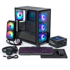 Coolbox COO-PACK-GMNG Pack Gaming Caja GE2000 + RefrigeraciÃ³n Liquida Infinite Liquid240 ARGB + Fuente CoolPower 750W + Kit Gaming XWing-2ares Jack 3.5mm + Alfombrilla - Iluminacion LED en 3 colores - Color Negro