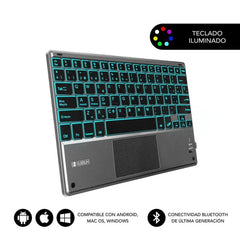 Subblim Teclado Retroiluminado Ultrafino SMART BT - TouchPad - IluminaciÃ³n Hasta 7 Colores Ajustables - Bluetooth 3.0 - Autonomia 30 dias - Color Negro