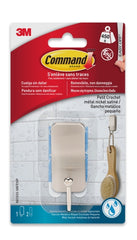 Command Gancho Compacto para Aseo - Resistente al Agua - 1Â Unidad - 2 Tiras Adhesivas - Soporta hasta 450G - Talla S - Color Niquel Satinado