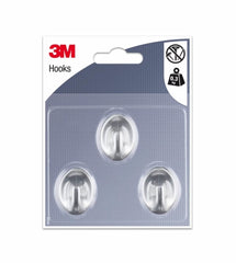 3M Pack de 3 Ganchos Adhesivos Ovalados - Formato S - Soporta hasta 0.3kg - Color Gris Metalizado