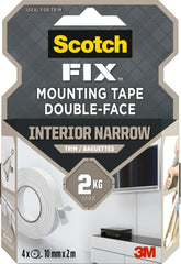 Scotch-Fix Pack de 4 Cintas de Montaje de Doble Cara - 10Â mm x 2m - Color Blanco