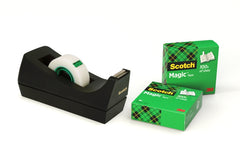 Scotch Dispensador de Cinta Adhesiva - para Cintas de hasta 19mm x 33m - Incluye 3 Cintas Adhesivas Invisible - Color Negro