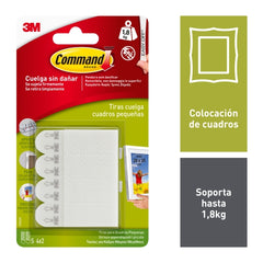 Command Pack de 4 Tiras para Colgar Cuadros - Talla S - Soporta hasta 1.8kg - Color Blanco