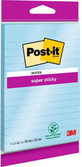 Post-It Super Sticky Bloc de 90 Notas Grandes Adhesivas Reposicionables - con Lineas - 102x152mm - Color Azul