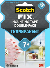 Scotch-Fix Cinta de Montaje de Doble Cara Transparente - 19mm x 5m - Color Transparente