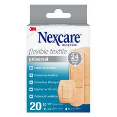 Nexcare Universel Flexible Textile Pack de 20 Pansements Assortis - Respirant - Elastique - Couleur Peau