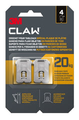 3M Claw Pack de 4 Ganchos de Metal para Paredes de Yeso - Soporta hasta 20kg - Color Gris/Titanio