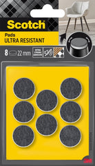 Scotch Pack de 8 Almohadillas de Fieltro Adhesivas - Ultra Resistentes - Diametro de 22mm - Color Blanco/Gris