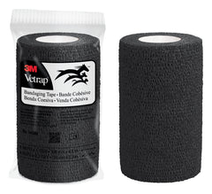 3M Vetrap Venda Cohesiva - 10cm x 4.5m - Flexible - Transpirable - Autoadhesiva - Color Negro