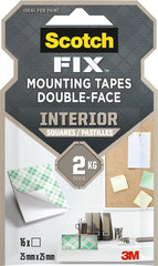 Scotch-Fix Pack de 16 Cuadrados Adhesivos de Doble Cara para Interior - 25Â mm x 25mm - Color Blanco