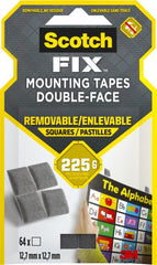 Scotch-Fix Pack de 64Â Cuadrados Adhesivos de Doble Cara Reutilizables - 12.7mm x 12.7mm - Color Gris