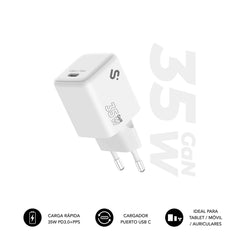 Subblim Cargador de Pared GaN 35W - USB-C -  Carga rÃ¡pida - Color Blanco