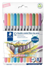 Staedtler 3200 Pack de 12 Rotuladores de Doble Punta - Resistente a la Presion - Colores Pastel Surtidos