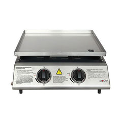 Muvip Plancha de Asar de Gas - 2 Quemadores - Panel de Control y Plancha de Acero - Bandeja Recoge Grasas - Llama Regulable - Superficie Antiadherente