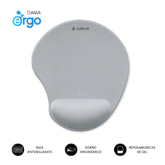 Subblim Ergo Neogel Alfombrilla Ergonomica para Raton - Espuma Elastica - Microtexturizada Impermeable - Base Antideslizante - Color Plata