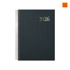 Dohe Segovia Agenda Anual Espiral en Catalan - Dia Pagina - Sabado y Domingo misma Pagina - TamaÃ±o 14x20cm - Color Negro