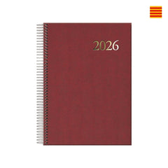 Dohe Segovia Agenda Anual Espiral en Catalan - Dia Pagina - Sabado y Domingo misma Pagina - TamaÃ±o 14x20cm - Color Burdeos