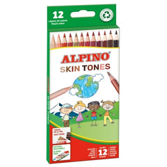 Pacote de tons de pele Alpino com 12 lápis de cor hexagonais - chumbo de 3 mm - resistente a quebras - bandeja removível - cores que recriam diferentes tons de pele